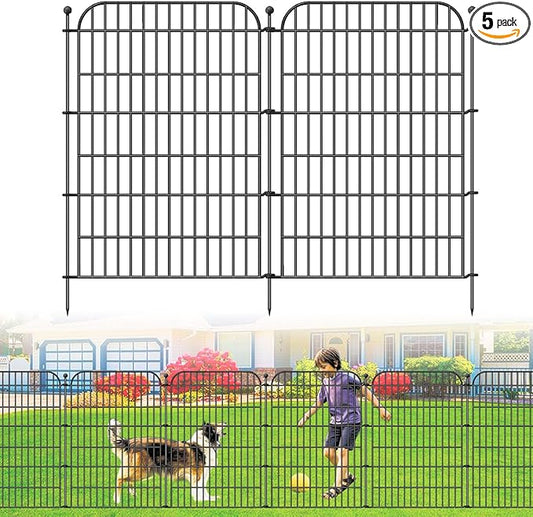 Decorative Garden Fence, 5 Panels 40 in(H) X 11.8 ft(L) Rustproof Metal Wire No Dig Dog Fence Outdoor for Yard, Temporary Tall Garden Fence Animal Barrier Decor for Yard & Patio