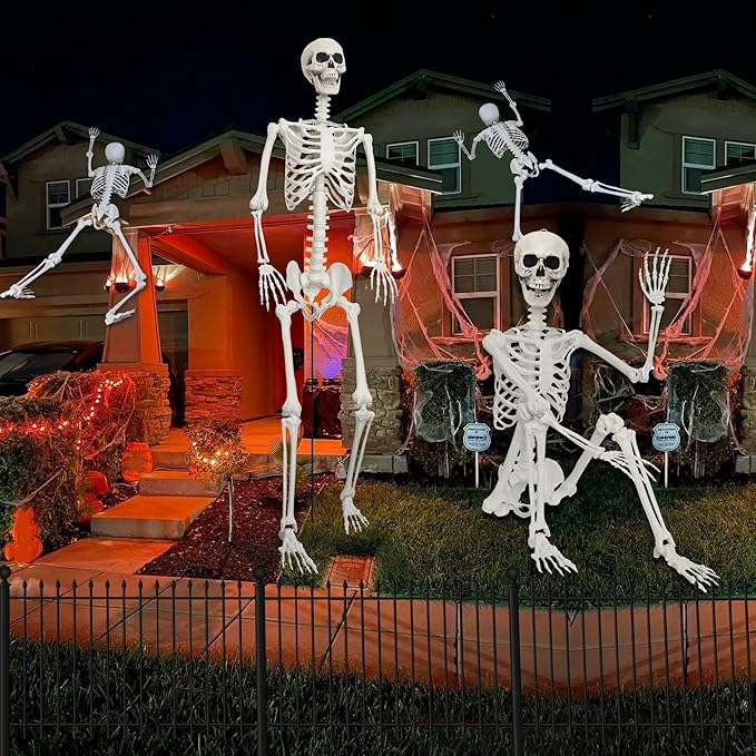 7.8Ft Giant Skeleton Life Size Realistic Plastic Human Skeleton with Movable Joints for Halloween Front Lawn Decorations