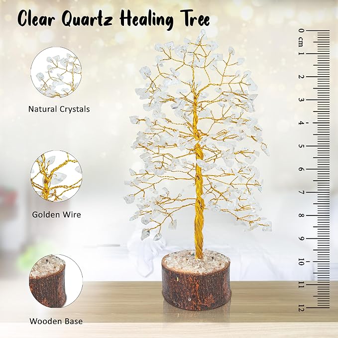"Clear Quartz Healing Crystals Tree Bonsai Desk Decor for Women Room & Office Decor Spiritual Gift Meditation Crystals Home room decor cute house warming gifts for women Mom Birthday her 10"""""