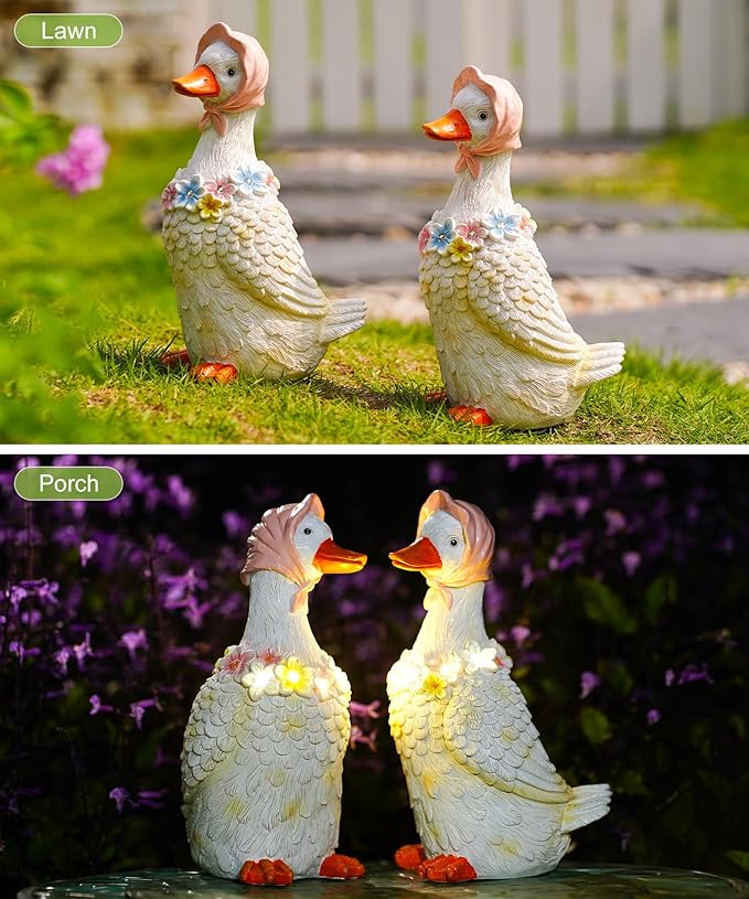 Nacome Solar Goose Outdoor Statues for Garden: Outside Decor with Glowing Flower Clearance for Porch Yard Art Lawn Ornaments Patio Balcony - Birthday Gifts for Women Mom Grandma(White)