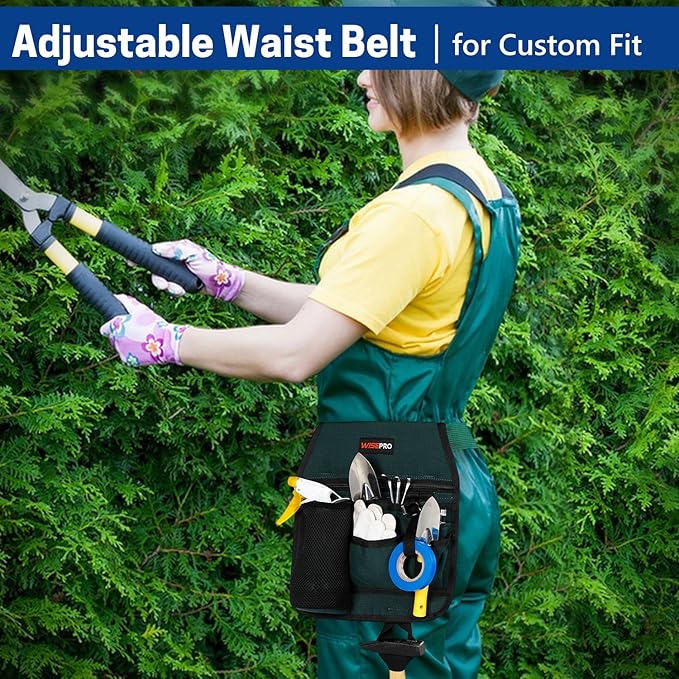 Garden Tool Belt, 6 Pocket Gardening Tool Waist Pouch with Adjustable Waist Strap, Gardening Belt Apron for Men Women