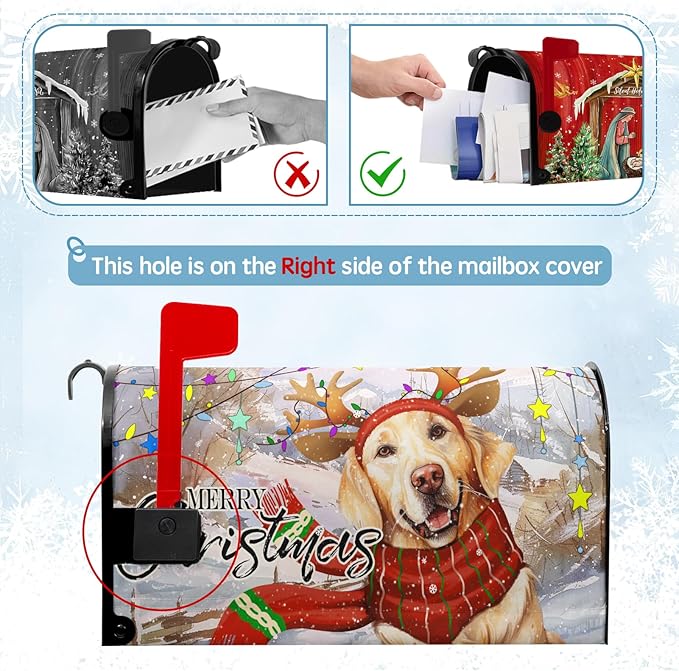 Merry Christmas Mailbox Cover 21x18 Inch Xmas Dog Post Letter Box Covers New Year Golden Retriever Magnetic Waterproof Mail Wraps for Winter Framhouse Outdoor Yard Garden Standard Size