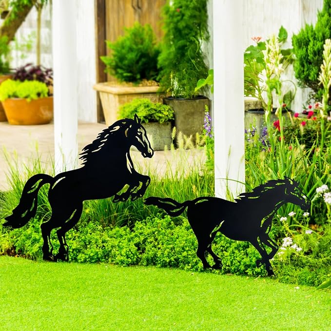 Horse Metal Decorative Garden Stakes Horse Gifts for Women/Men Horse Lovers Gifts Silhouette Statues for Yard Art, Outside, Patio, Outdoor Decor, Garden Decorations, Lawn Ornaments