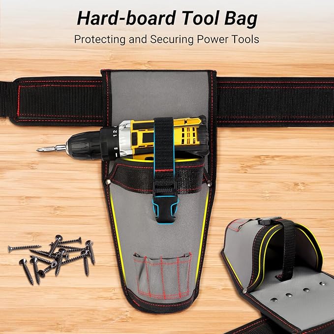Tool Belt Magnetic for Men with 17 Pocket, 32"-46" Adjustable Heavy Duty Waist Tool Belts with Drill Holster and Hard Board Tool Pouch, Toolbelt for Electrician, Carpenter, Worker, Dad Gift