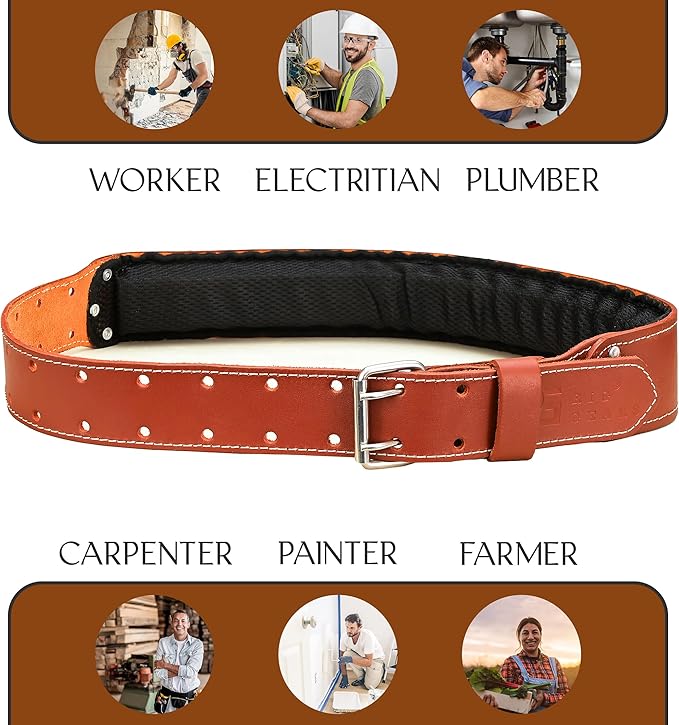 Leather tool belt for men grain leather work belts | 3 inch carpenter constaraction belt multipurpose along with foam padded tool belt 34" to 49"
