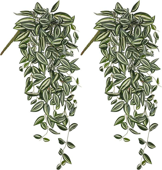 DILATATA Fake Hanging Plants Artificial Hanging Plants 187 Leaves Faux Wandering Jew Hang Leaves Plant for Wall Shelf Home Indoor Outdoor Decor - 2 Pack