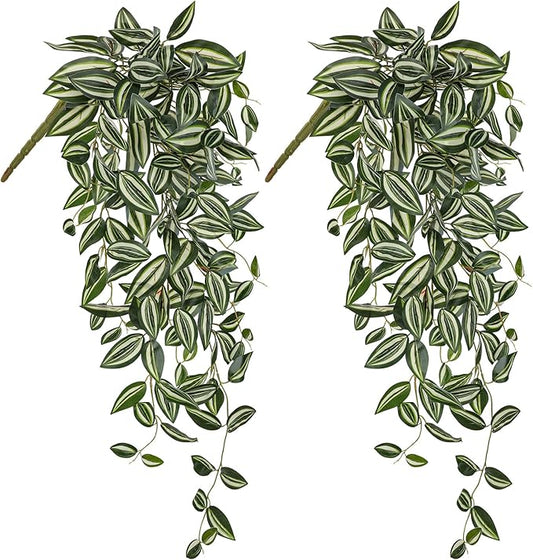 DILATATA Fake Hanging Plants Artificial Hanging Plants 187 Leaves Faux Wandering Jew Hang Leaves Plant for Wall Shelf Home Indoor Outdoor Decor - 2 Pack