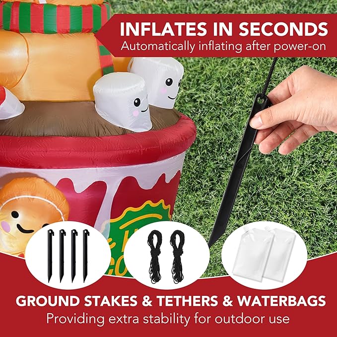 ZPISF 6 FT Christmas Inflatables Outdoor Decorations, Cute Christmas Blow Up Yard Decorations Gingerbread Man in Hot Cocoa Mug Scene for Garden Lawn Xmas Decor