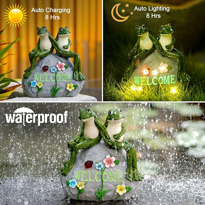 Nacome Solar Garden Outdoor Statues Frog with Succulent and 7 LED Lights - Lawn Decor for Patio, Balcony, Yard Ornament - Chrismtas Gifts for Mom Grandma