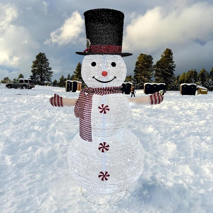 Snowman Light Up Christmas Decoration, 4 Feet Red Theme high Translucent mesh Cloth Material, Suitable for Indoor and Outdoor Patio Holiday Party Decoration
