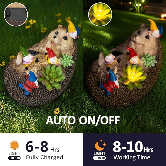 Natelf Solar Hedgehog Garden Statue Light Outdoor Decor with LED, Waterproof Lawn Ornaments for Yard, Patio, Backyard, Balcony - Cute Birthday Gift for Women, Mom, Grandma