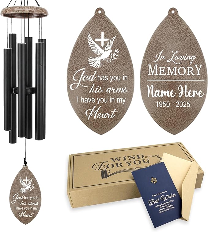 ASTARIN Personalized Sympathy Wind Chimes, Sympathy Gifts for Loss Mother Wife Husband, Deep Tone Large Personalized Wind Chime for Indoor Outside, in Loving Memory of Loved One