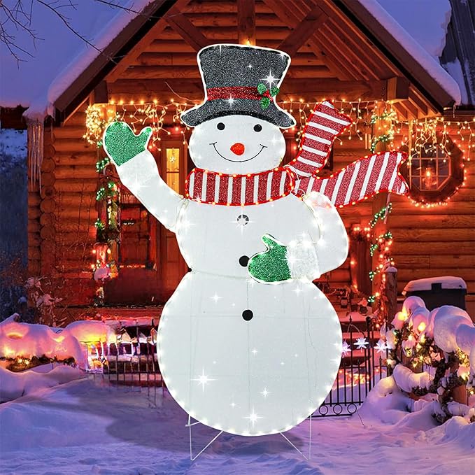 Lighted Snowman Christmas Decorations, Pre Lit White Neon Light Snowman Light Up Collapsible Snowman Christmas Decorations for Indoor Outdoor Garden Yard Lawn Holiday Party Decor