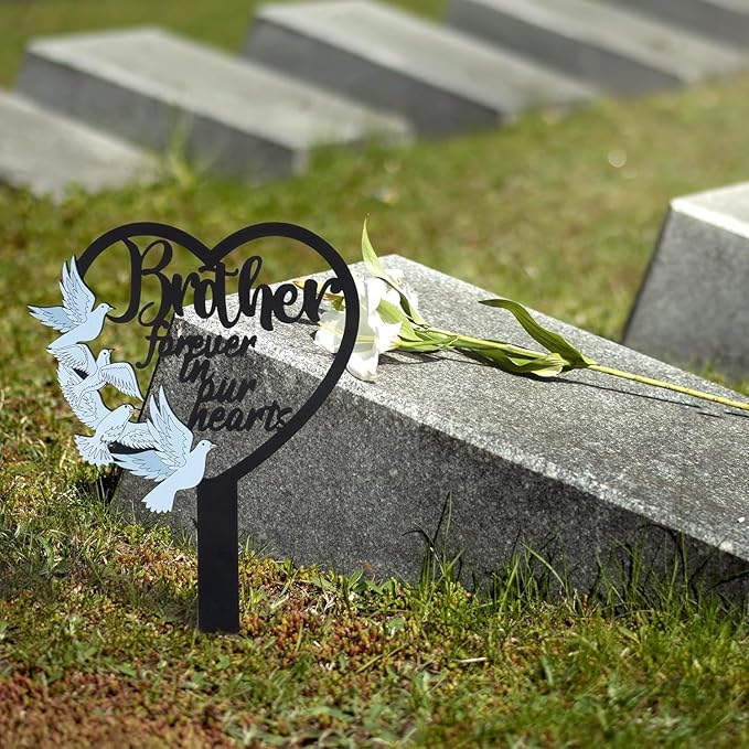 HPMAISON 11 inch Metal Brother Memorial Stake Grave Decorations for Cemetery Gravesite Sympathy Markers Waterproof Memorial Gifts for Loss of Brother Tombstones Plaque Outdoors Lawn Yard Decor