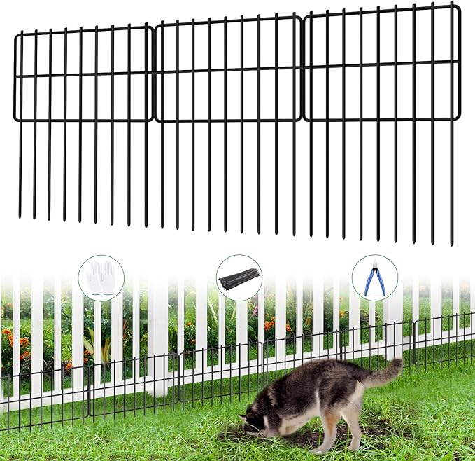 26 Panels Animal Barrier Fence No Dig, 1.25" Gap 28 Ft(L) X 17 in(H) Rustproof Metal Garden Fencing Border Dog Rabbit Under Fence Blocker, Small Wire Bottom Fences for Outdoor Yard Patio Black