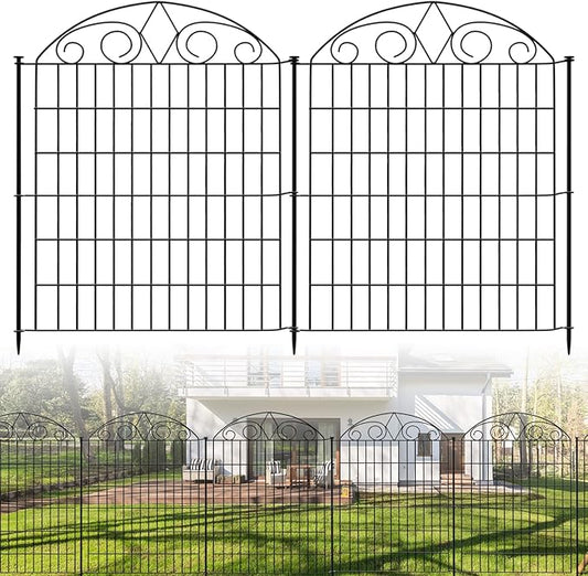 SUNLAX 5 Panels Decorative Garden Fence 12ft(L) x 32in(H) Metal Fence Panels Dog Fence Animal Barrier Fence No Dig for Backyard Outside Yard Patio Without Gate