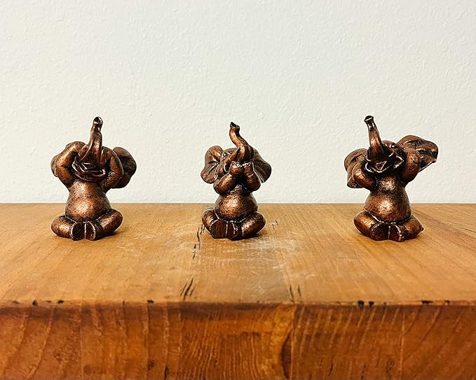 Nature's Mark 3 Baby Elephants See No Evil Hear No Evil Resin Statue Figurine Home Decorative Accent Decor