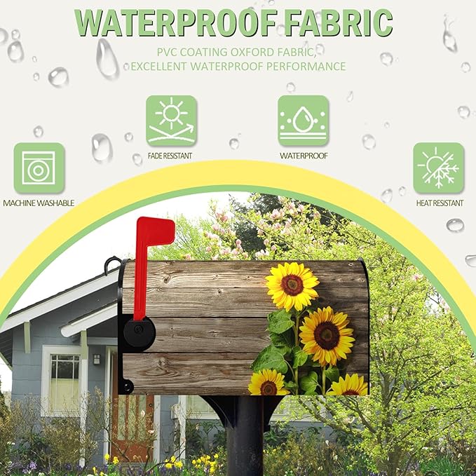 Summer Sunflowers Mailbox Covers Oversized Vintage Board Floral Mailbox Wrap Welcome Seasonal Flowers Post Letter Box Cover Mailbox Post Cover Large Size 25.5" X 21" for Garden Yard Decor