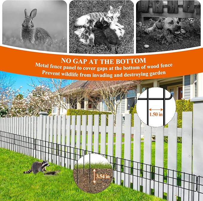Decorative Fence Panel, 12.99"*11.97" No Dig Fences Barrier, Small Garden Fence Animal Barrier, Garden Border Edging Fences, Square 6 Pcs Black Metal Fencing, Dog Fencing Blocker for Yard, Flower Bed