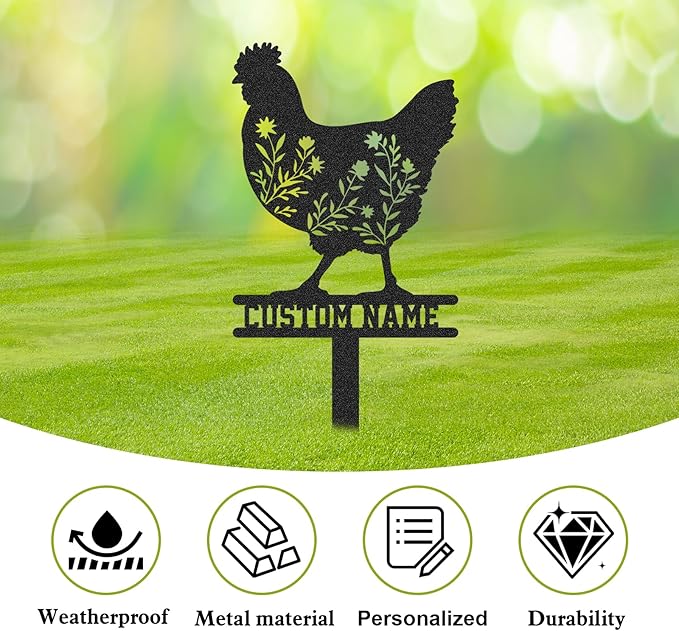 Personalized Metal Chicken Coop Sign, Custom Name Chicken Coop Signs for Outside, Decorative Garden Stakes, Metal Yard Art, Backyard Farmhouse Decor, Chicken Gifts for Women Man Color06