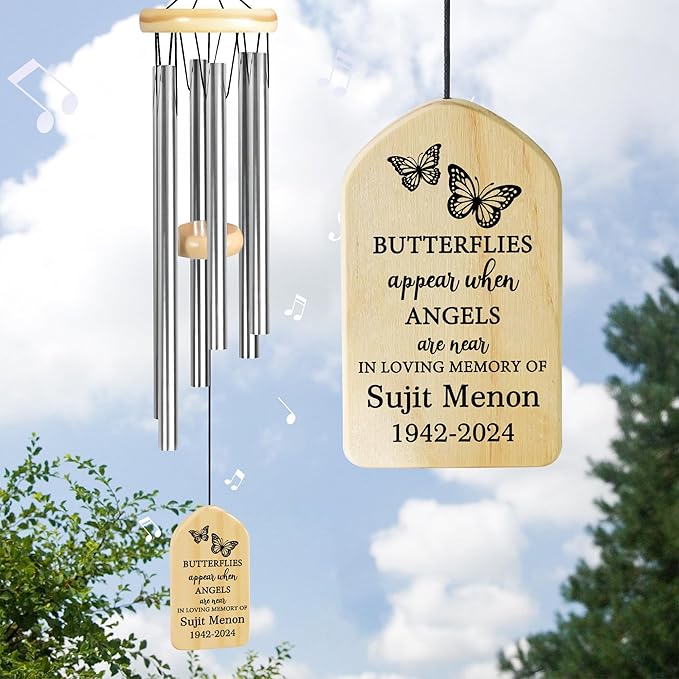 Butterflies Appear When Angels are Near Sympathy Wind Chime | Personalized Memorial Wind Chimes | Wind Chimes for Loss of Loved One | in Memory of Loved One Gifts | Bereavement and Memorial Gifts