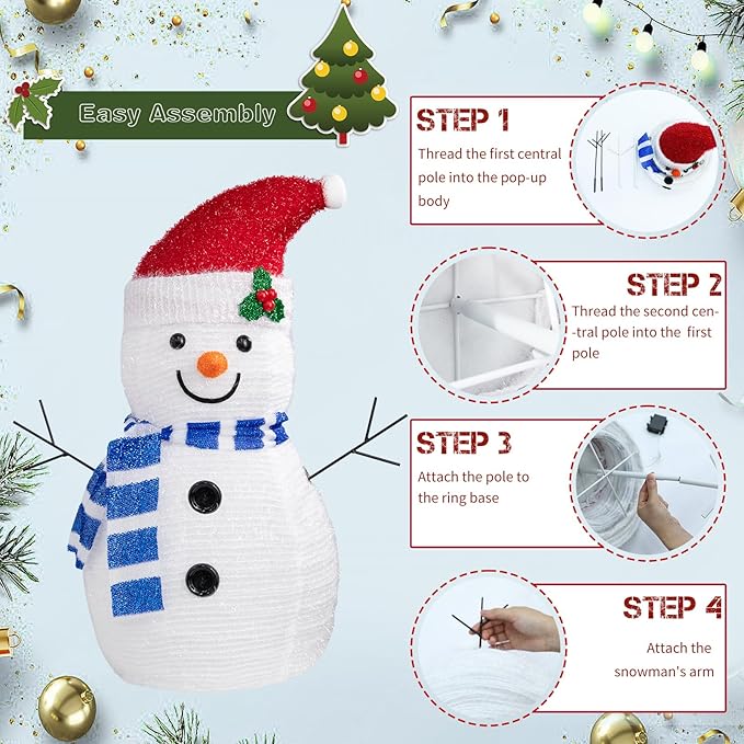 Lighted Snowman Christmas Decorations, Collapsible Battery Operated Snowman with Build in 20 LED Lights for Xmas Holiday Indoor Outdoor Lawn Yard Garden Decor