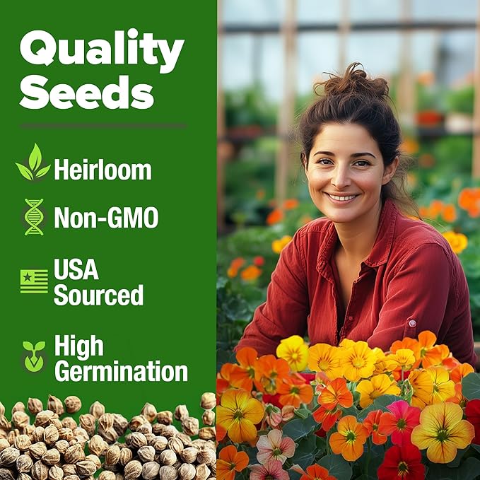 HOME GROWN Nasturtium Seeds Dwarf Tall Trailing Mix – 250+ Edible Flower Seeds for Planting Outdoors – Fast Germination, Low-Maintenance Climbing & Trailing Nasturtium (Tropaeolum majus)