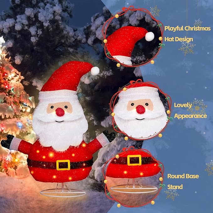 Lighted Santa Claus Holiday Display, Collapsible Pre Lit Pop Up Santa Claus Christmas Decoration for Indoor Outdoor Garden Yard Lawn Holiday Party Decor