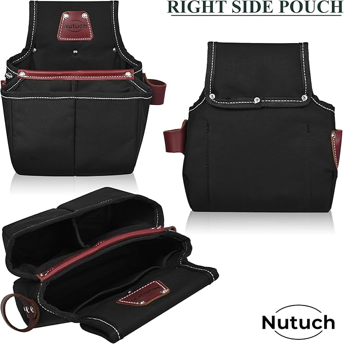 Nylon and Leather Tool Belt | Nylon Tool Pouch | Carpenter | Construction | Framers | Electrician Tool Belts | Drywall Tool Bags (BLACK)