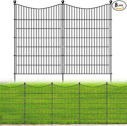 8 Panels No Dig Dog Fence Outdoor for Yard, 48 in(H) X 21 ft(L) Decorative Tall Garden Fence Animal Barrier, Rustproof Metal Wire Garden Edging and Borders, Temporary Fencing Stakes