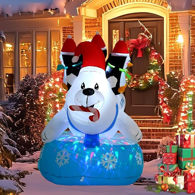 6FT Polar Bear Inflatable Decoration with Built-in LED Lights and Colorful Flashing Lights, Christmas Outdoor Inflatable Decoration for Lawn, Yard, Garden, Patio