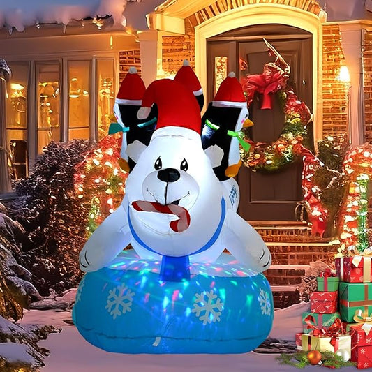 6FT Polar Bear Inflatable Decoration with Built-in LED Lights and Colorful Flashing Lights, Christmas Outdoor Inflatable Decoration for Lawn, Yard, Garden, Patio