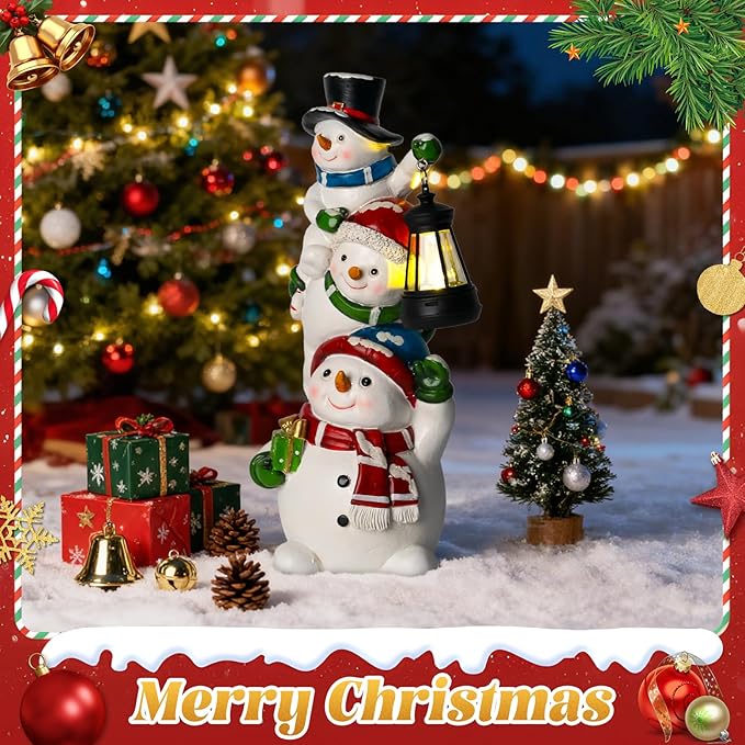 Christmas Snowman Decor with Solar Lantern, Outdoor Indoor Xmas Decoration,Outdoor Patio Lawn Yard Balcony Garden Home Decor Birthday Gifts for Women Mom Grandma