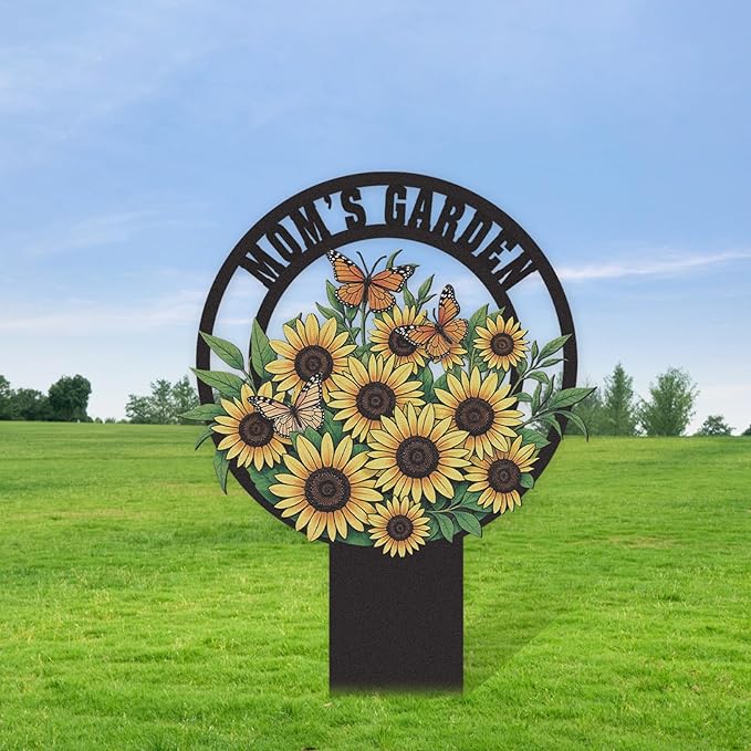 Personalized Garden Signs, Colorful Sunflower Garden Decor for Outside, Decorative Yard Stakes, Metal Yard Art, Patio Decor, Custom Last Name Sign, Lawn Art, Housewarming Gifts Color07