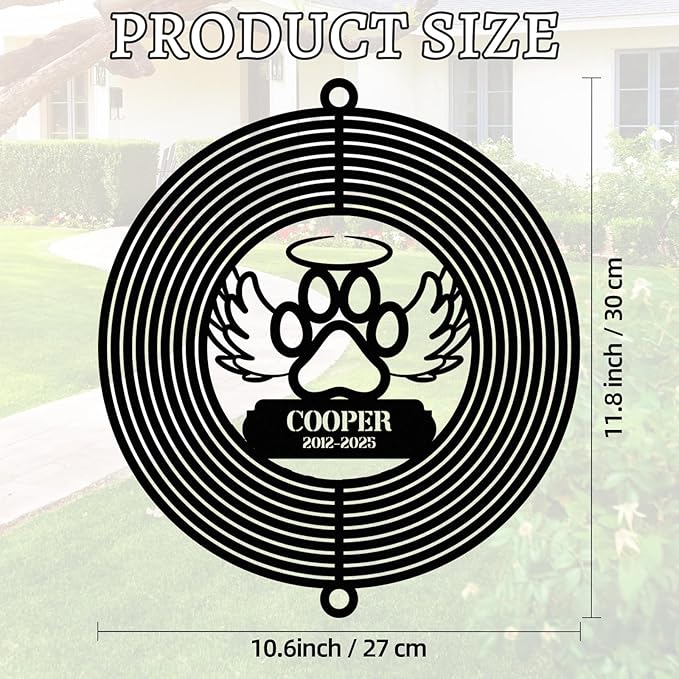 Personalized Dog Memorial Wind Spinners, Custom Name Garden Wind Spinners, Hanging Outdoor Decor, Yard Art, Metal Hanging Wind Spinner for Indoor Lawn Patio Porch, Dog Remembrance Gift Color02