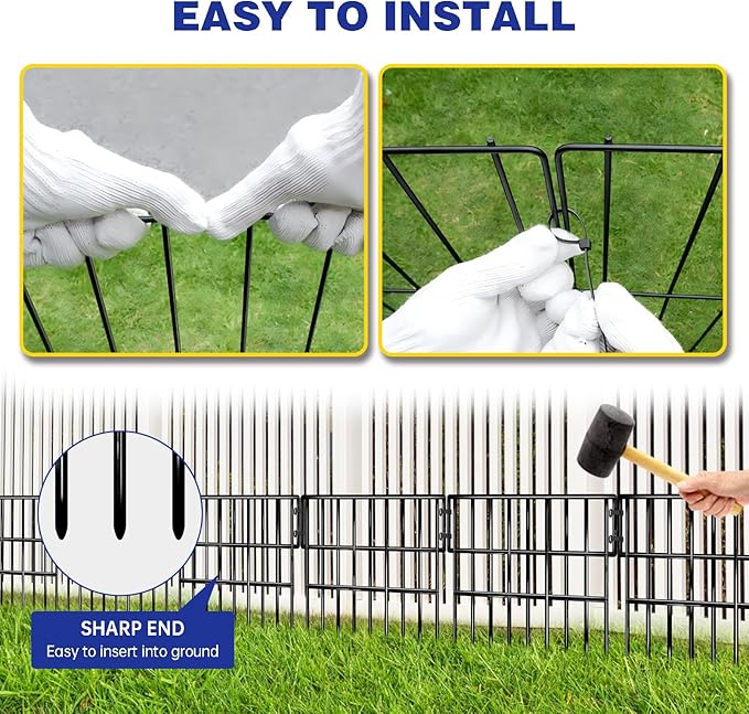 25 Panels Animal Barrier Fence, 27 Ft(L) X 13 in(H) No Dig Garden Edging Border for Yard, Anti Digging Defense Barrier, Rustproof Metal Outdoor Decorative Garden Fences for Dogs, Rabbits