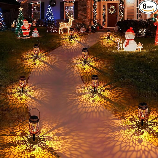 Cooo 6 Pack Solar Pathway Lights & Solar Lanterns Outdoor Waterproof Landscape Path Lights Christmas Lights Gifts for Women Mom Grandma for Garden Yard Patio Backyard Porch Decorations-Gold Wild Man