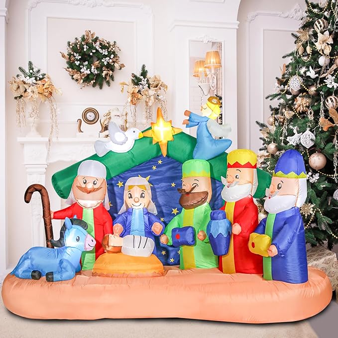 8 FT Christmas Inflatable Decorations Nativity, Outdoor Yard Decorations Built-in Bright LED Light Blow Up Christmas Decorations for Yard, Garden,Lawn Outdoor Holiday Yard Decorations