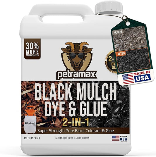 PetraMax Mulch Glue for Landscaping - Max Concentrate Weed Barrier, Non-Toxic Pea Gravel Binder, Rock Stabilizer for Landscaping - Dries Clear (Black Dye, 1G)