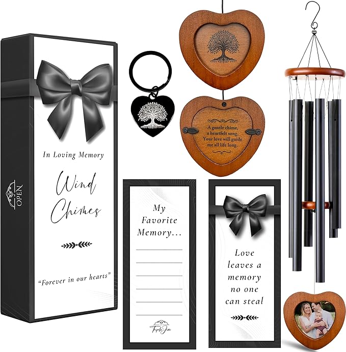 32" Tree of Life Memorial Wind Chimes for Outside – Sympathy Wind Chimes for Loss of Loved One – Remembrance Gift for Mom Dad Husband Wife Son Daughter – Includes Optional Photo Pendant & Keychain