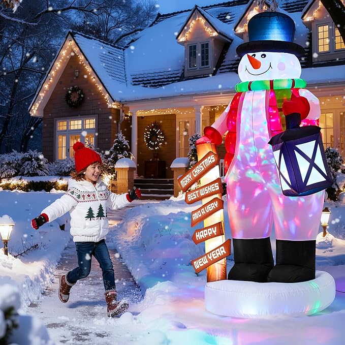 8ft Christmas Inflatable Snowman Built-in Colorful LED Lights,Inflatable Outdoor Holiday Yard Decorations,IP44 Weatherproof,Xmas Blow Up Decorations for Garden Lawn Indoor Holiday Party Decor