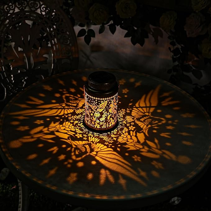 Cooo 2 Pack Solar Pathway Lights & Solar Lanterns Outdoor Waterproof Landscape Path Lights Christmas Lights Gifts for Women Mom Grandma for Garden Yard Patio Backyard Porch Decor- Gold Hummingbird
