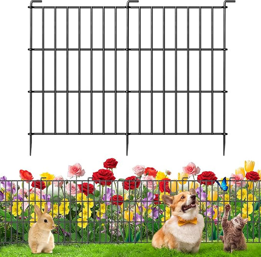 10 Panels Animal Barrier Fence - No Dig Rustproof Metal Garden Fence, 17in H x 10.8ft L, Decorative Outdoor Fence for Rabbits Dogs, Easy Install Fence for Flower Beds and Patios