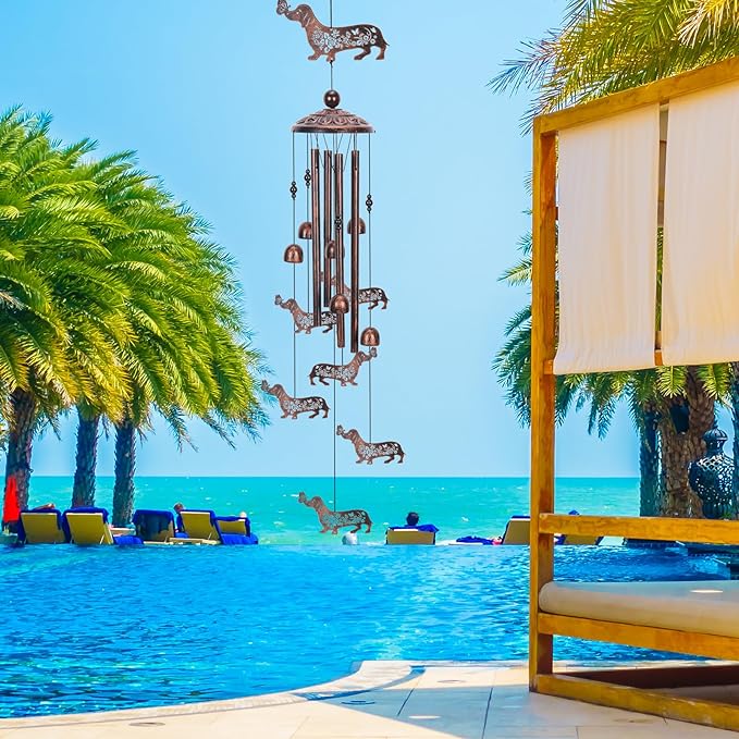 Dachshund Dog Wind Chimes for Outside, Metal Dog Windchimes for Women Men, Pet Memorial Wind Chime Birthday Gifts for Garden Decor Outdoor Memorial Housewarming Festival Gifts Front Yard Decor