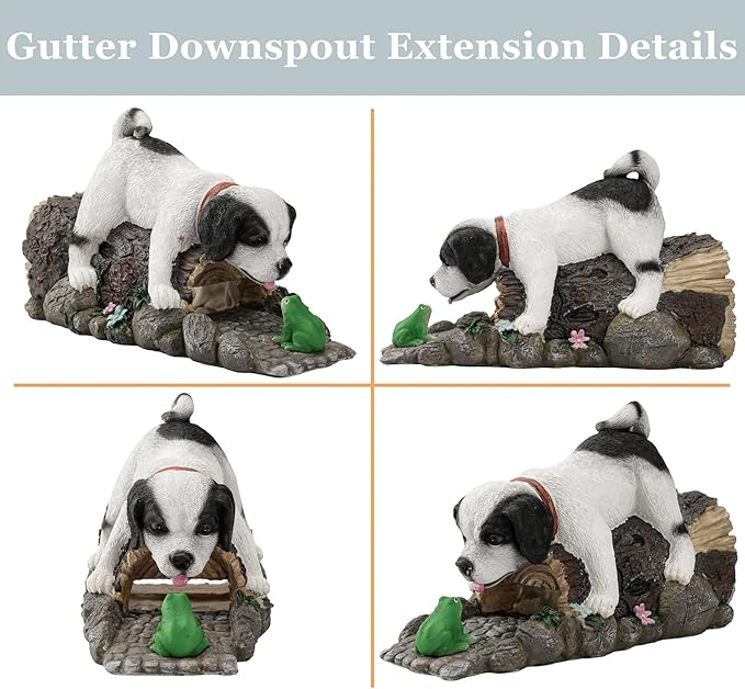 Funny Dog Gutter Downspout Extender Statue, Garden Animal Decor Gutter Extension, Splash Block, Eco-Friendly Resin, Outdoor Decor Sculpture, Gutter Diverter Rain Perfect for 3"x4" Downspout