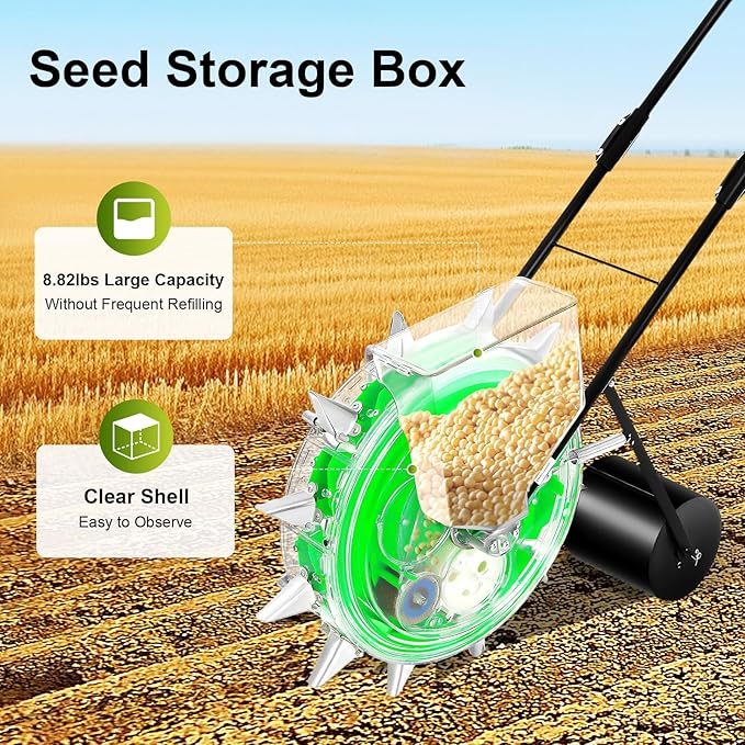 Hand-Push Roller Seed Sower, 12 Holes Garden Push Seeder Planter, Portable Manual Seed Planter for Planting Corn Cotton Soybean Peanut Mung Beans etc, 13.5cm/5.31 in Spacing