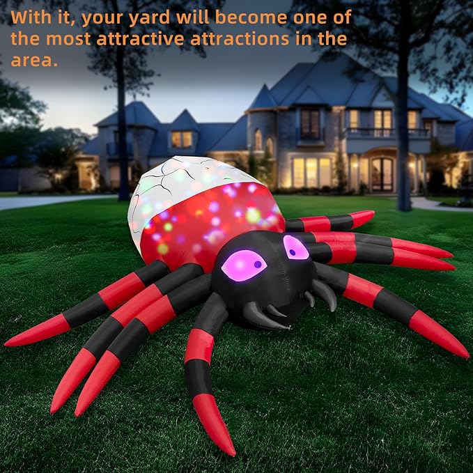 12FT Halloween Inflatable Scary Spider Decorations Outdoor,Halloween Blow Up Yard Decorations Built-in Rotating LED Lights,Party Decorations,Haunted House Decor,for Garden,Lawn.