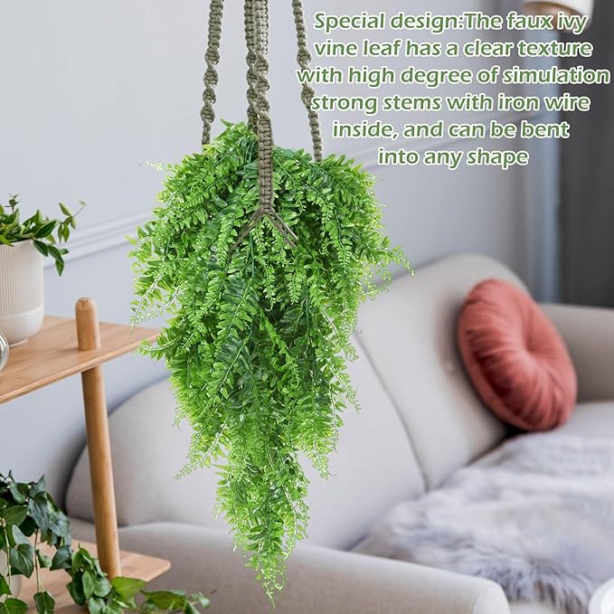 Hoteam 12 Pcs Artificial Hanging Plants 32 Inch Fake Ivy Vines with Fake Leaves Patio Artificial Plants Greenery for Living Room Indoor Outdoor Wall, No Basket (Pothos,Persian Grass)
