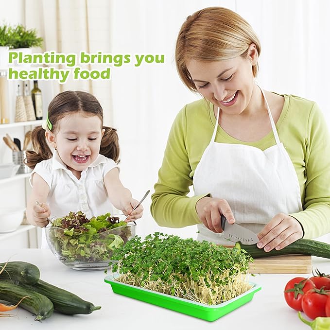 EBaokuup 10Pcs Seed Sprouter Tray with Drain Holes - BPA Free Seed Garden Plant Germination Propagation Trays, Soil-Free Wheatgrass Tray Sprouter Microgreens Growing Kit with Germinating Paper
