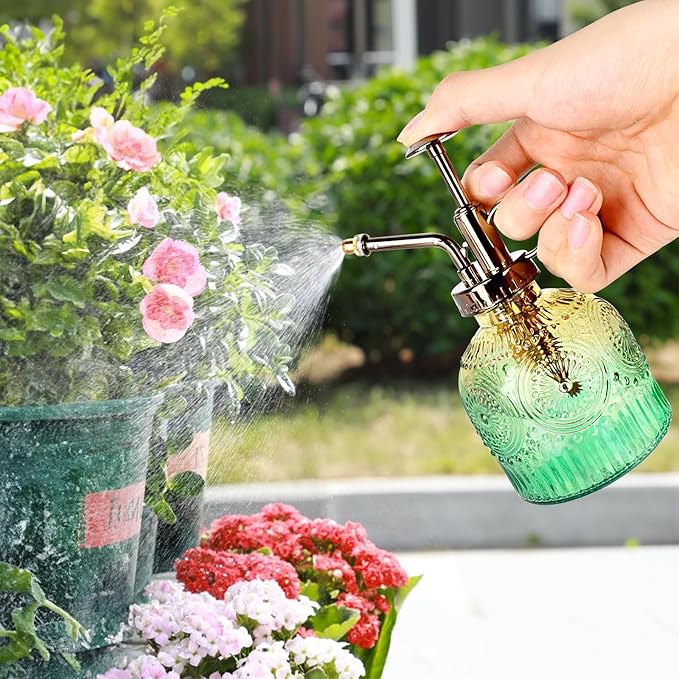 Glass Plant Mister Spray Bottle, Vintage Plant Spritzer, Succulent Watering Bottle Glass with Top Pump, Small Plants Sprayer Watering Can for Indoor Outdoor House